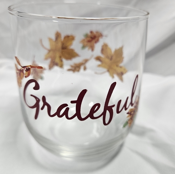 Other - Grateful Fall Leaves Glass Cup NEW
